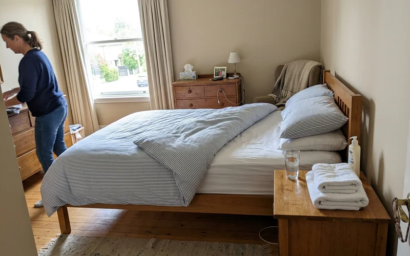 A prepared bedroom ready for a recovering patient