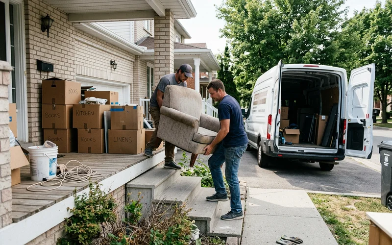 Crew clearing furniture and boxes during a contents clearance