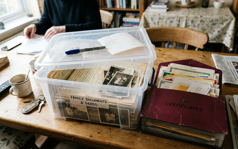 Recovered documents and photographs set aside securely