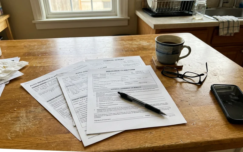 Insurance paperwork on a kitchen table