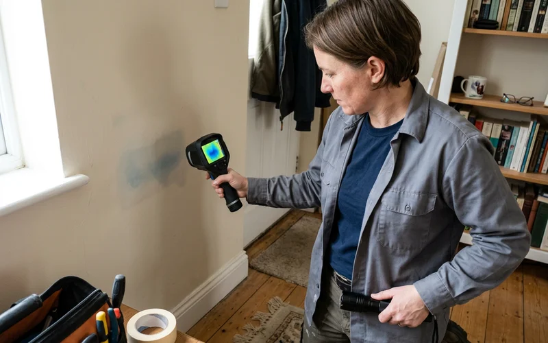 Technician reviewing a thermal image showing hidden moisture
