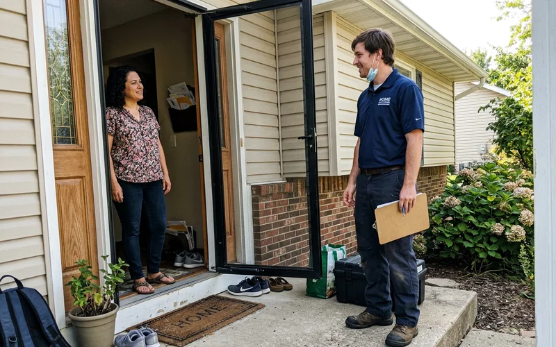 Technician speaking with a homeowner at the front door