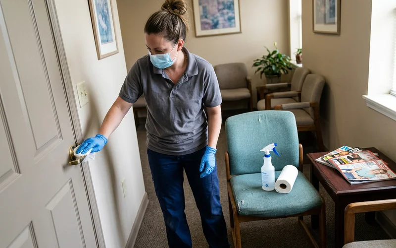 High-touch surface disinfection in a waiting area