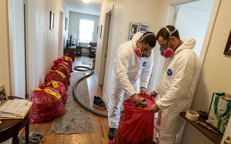 Technicians bagging contaminated material during the clearance