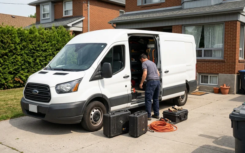 Unmarked service van parked in a Hamilton driveway