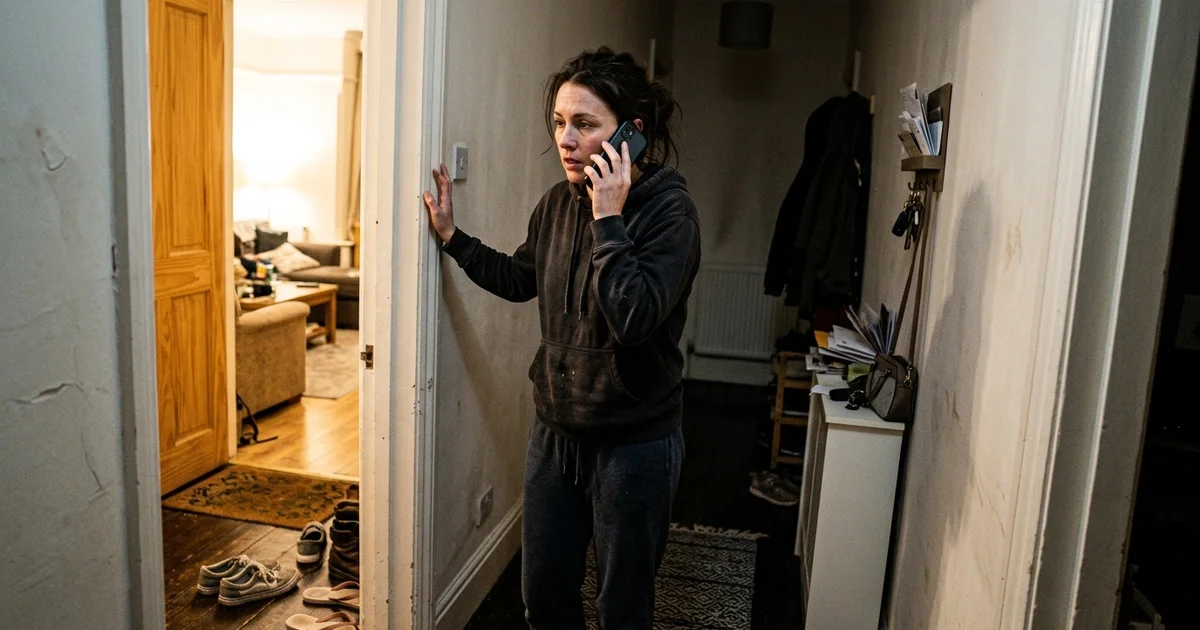 Person making an urgent phone call at home at night