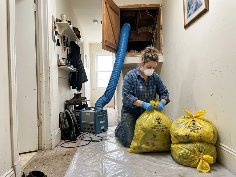 Contaminated attic insulation bagged for licensed disposal
