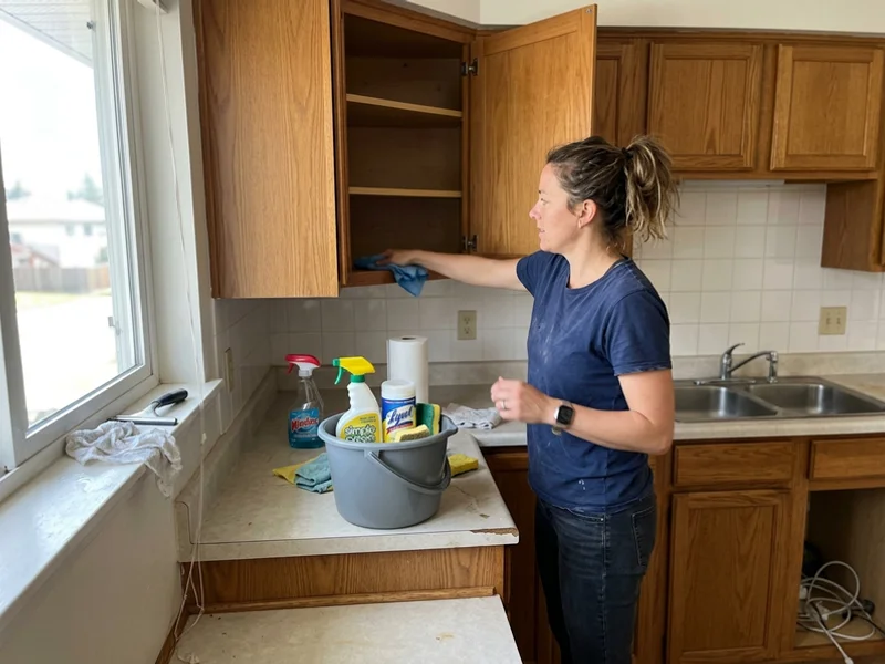 Deep cleaning an emptied kitchen before listing