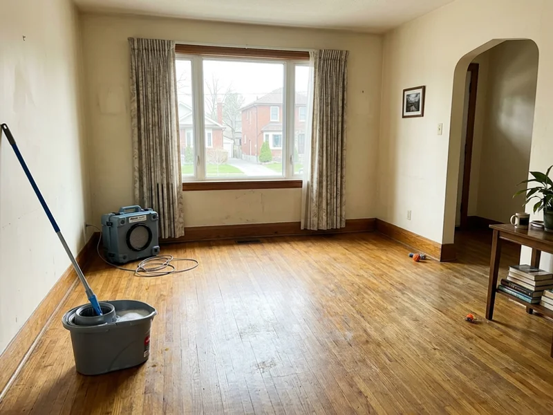 A cleared and cleaned living room after hoarding remediation