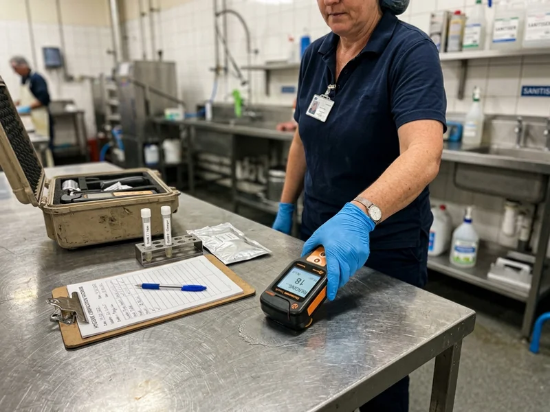 ATP luminometer verifying a decontaminated surface