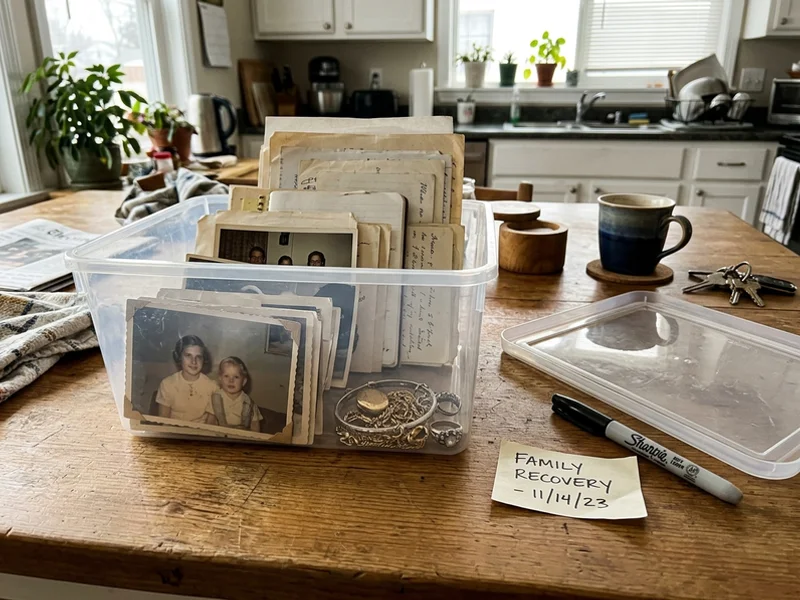 Recovered photos, documents, and valuables set aside for the family