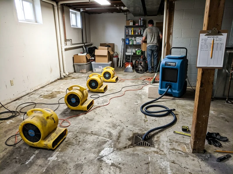Air movers and dehumidifier running during structural drying