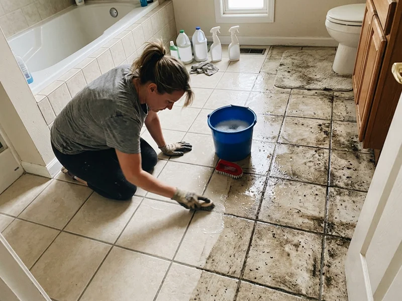 Tile and grout restoration showing cleaned and uncleaned sections