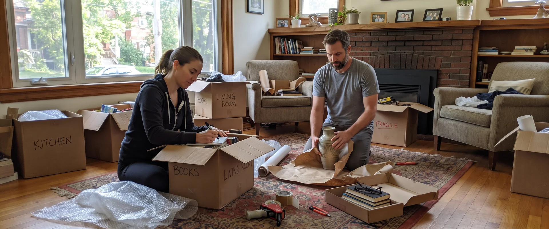 Crew packing and labelling household contents during an estate clear-out