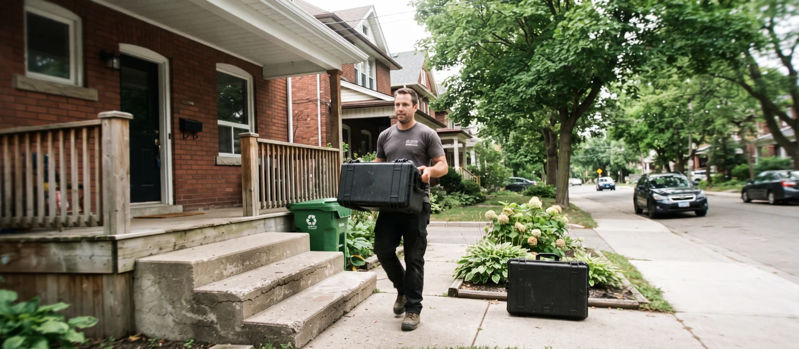 Technician arriving at a residential property in the local service area